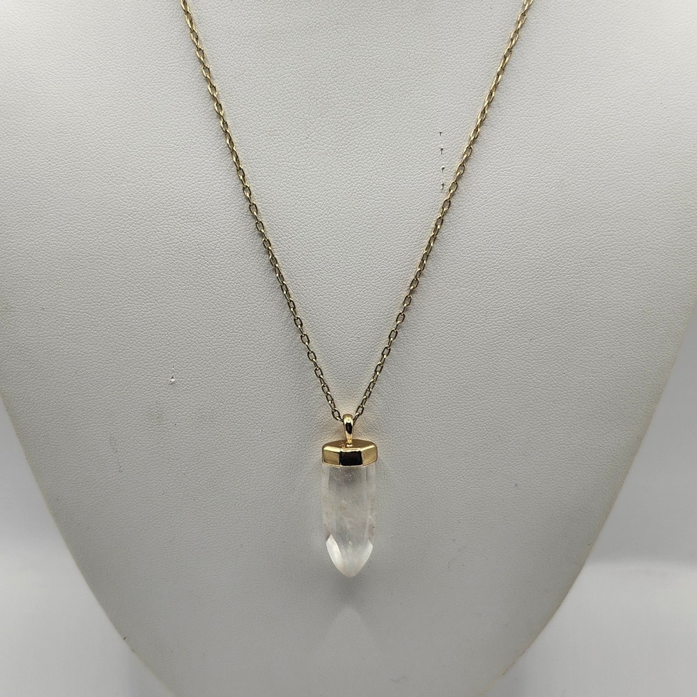 Stella & Dot Gold Tone Clear Quartz Crystal‎ Point Pendant Necklace Boho Jewelry